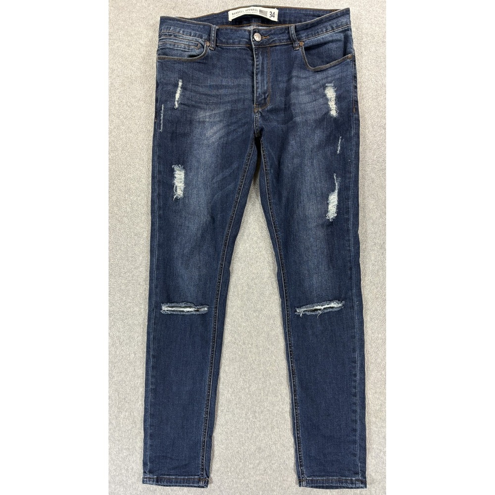 Barbell Apparel Straight Fit Destroyed Jeans (Men's 34x33) Blue -